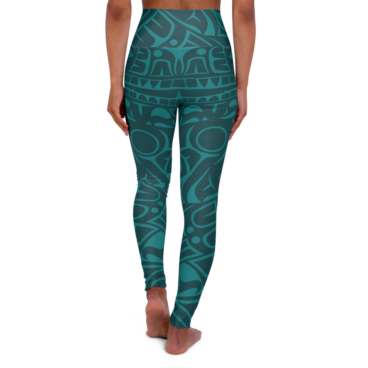 High Waisted Legging, Yoga Pant – Signature Print – Tidal Teal